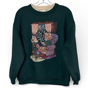 Cozy Green Sweater with Bear Design Vintage Grannycore